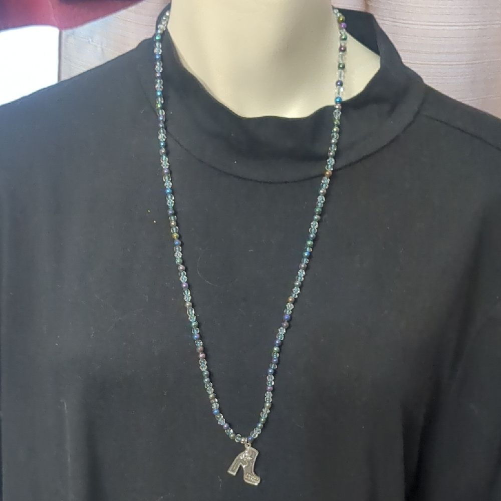 MUSES PARADE New Orleans Multicolor Glass Bead Necklace with Silver Boot Pendant